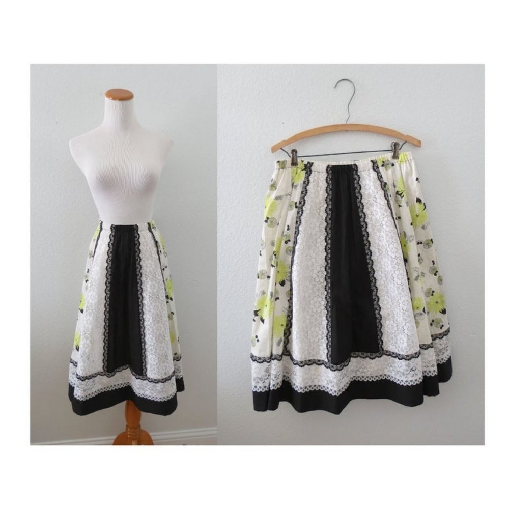 Vintage 70s Floral Lace Prairie Midi Skirt